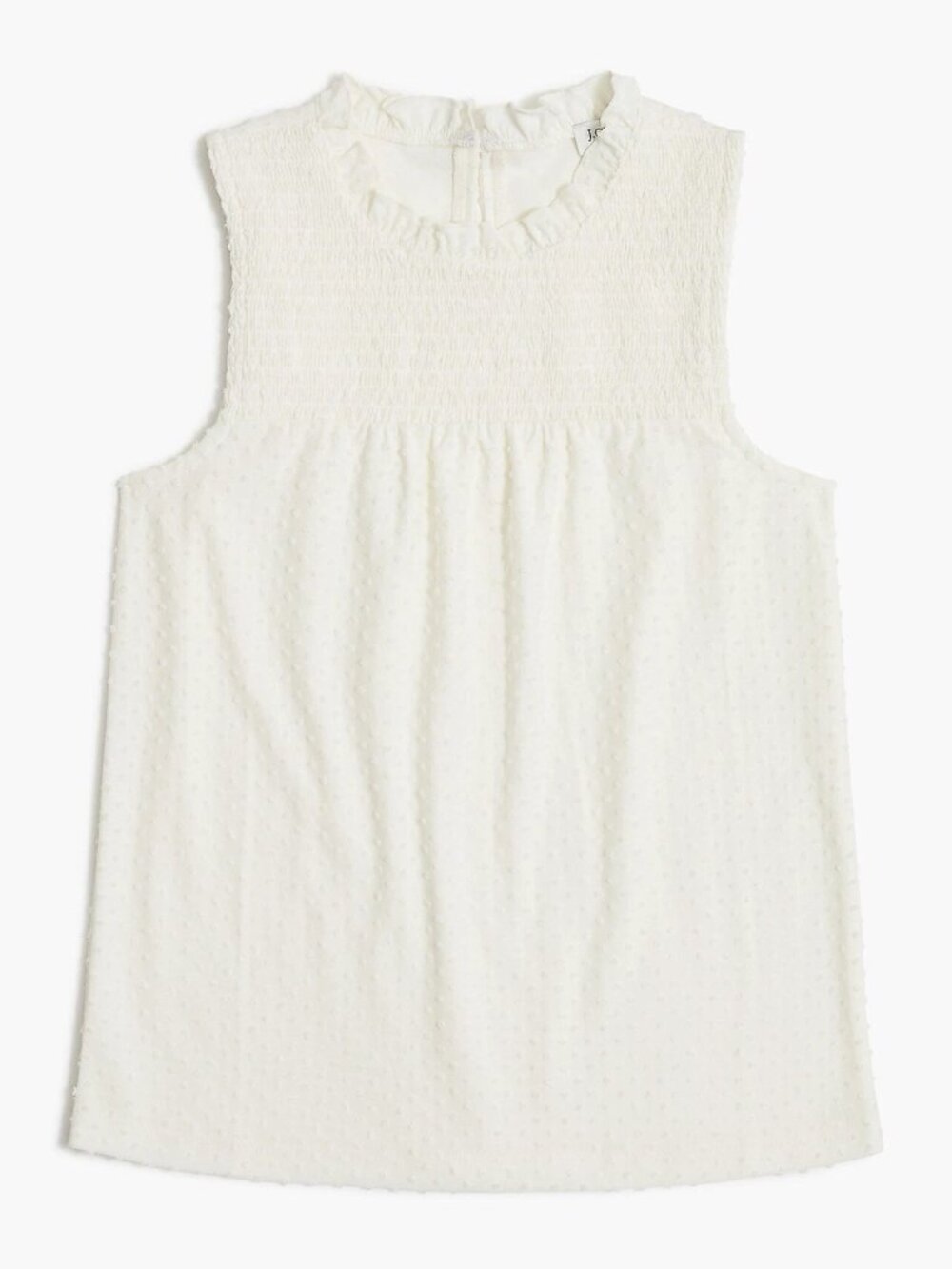 J.Crew Smocked Clip-Dot Ruffle Neckline Tank Top Womens L Ivory Sleeveless